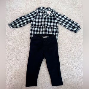 Cat and Jack Two Piece Black and White Outfit, Size 12 months- Pants and Onesie